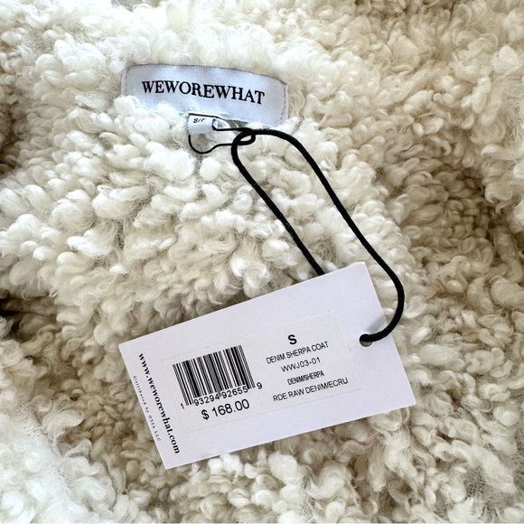 New WeWoreWhat Oversized Denim Sherpa Coat Jacket S NWT Fluffy Cozy Winter Faux - Picture 3 of 9